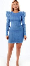 Load image into Gallery viewer, DENIM PUFF SLEEVE MIDI DRESS
