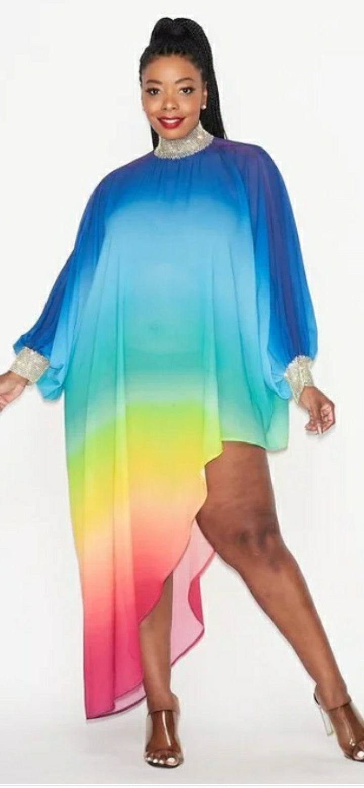 OMBRE CHIFFON ASYMMETRIC TOP