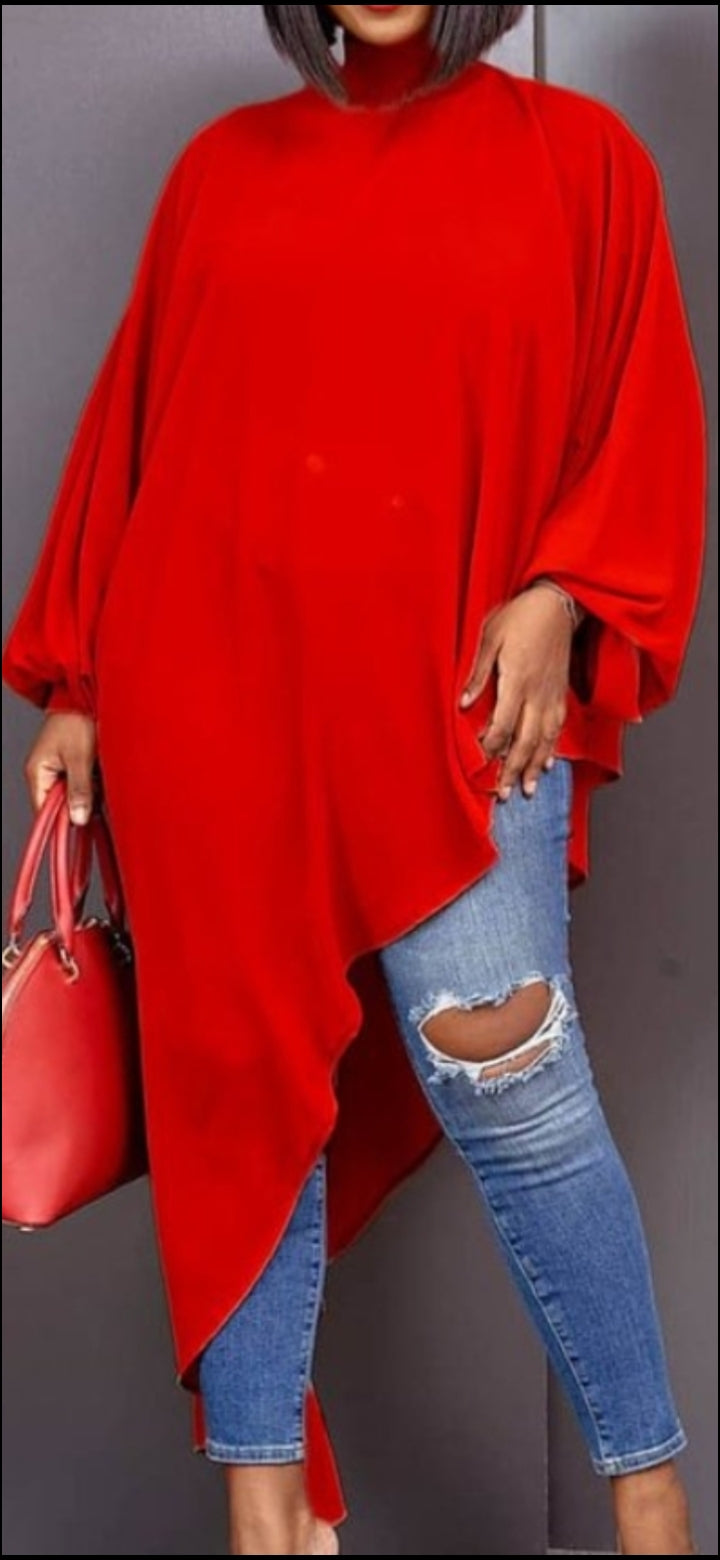 RED ASYMMETRICAL TOP