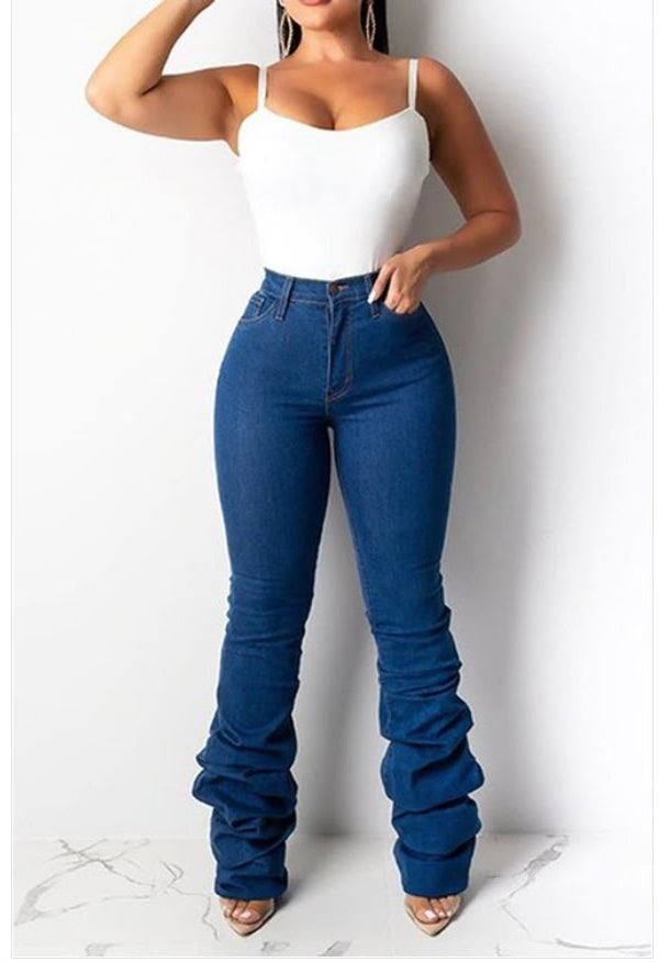 Denim Flare Ruched Jeans